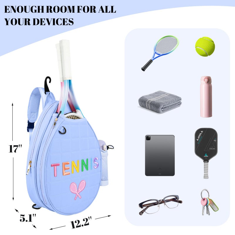 NZNDB Tennis Bags for Women Girl, Tennis Sling Crossbody Backpack, Water Resistant Tennis Bag for Pickleball, Tennis, Racketball (Blue) - Image 4