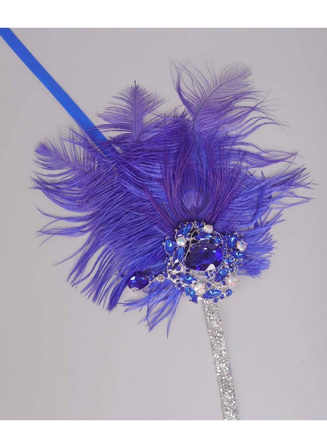 Aimimier - Imimier 1920S Flapper Feather Headband Royal Blue Sapphire Great Gatsby Headpiece With Sparkling Crystal Head Chain Masquerade Hair Accessories For Women And Girls - Image 1