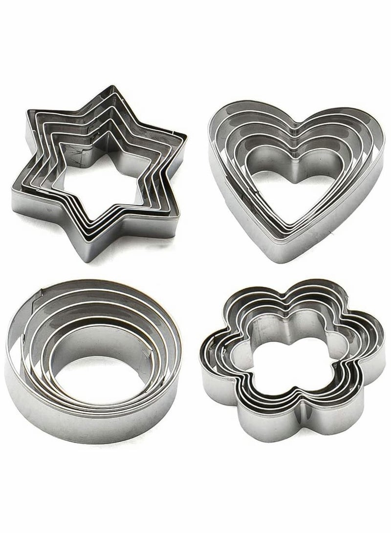 Y&D 20 Pieces Cookie Cutters Set, Biscuit Pastry 4 Shapes (Star Heart Flower Round Shapes) Stainless Steel for Baking  - Image 1