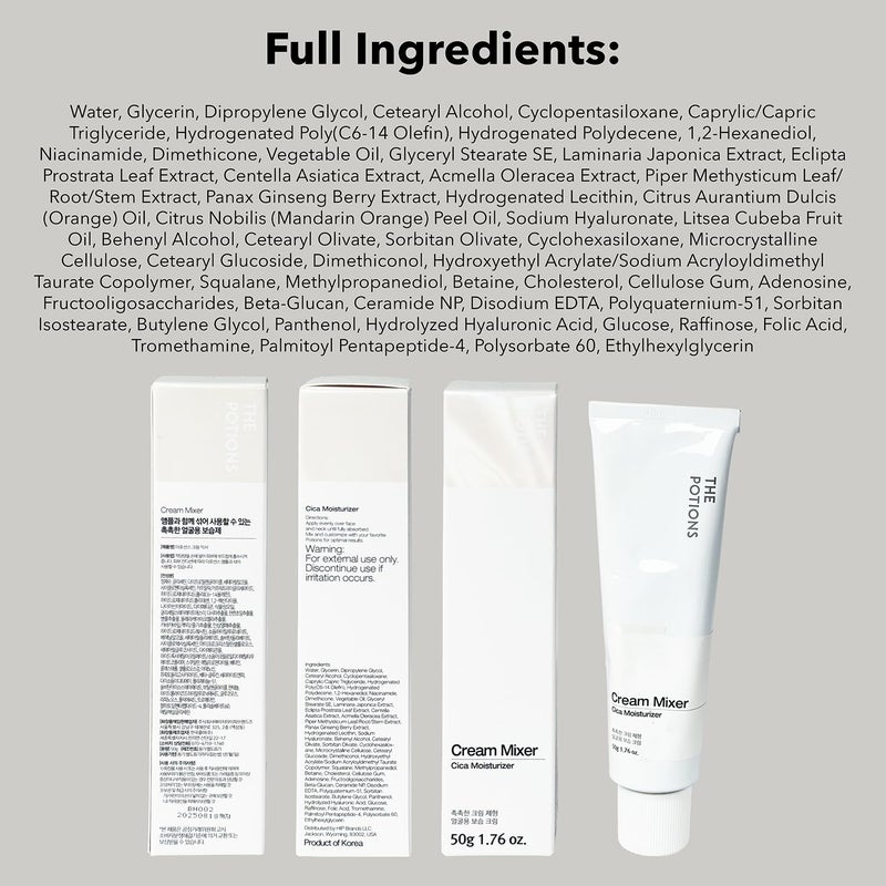 The Potions Cica Complex Moisturizer Cream Mixer for Skincare l Korean Skincare, Cruelty-free, Hypoallergenic - 50g - Image 3