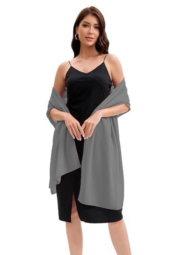 Baoqiya Women's Shawls and Wraps for Evening Dress Chiffon Shawl Soft Elegant Silky Pashmina Wedding Bridal Scarf(Dark grey, 79"×19") - Image 4