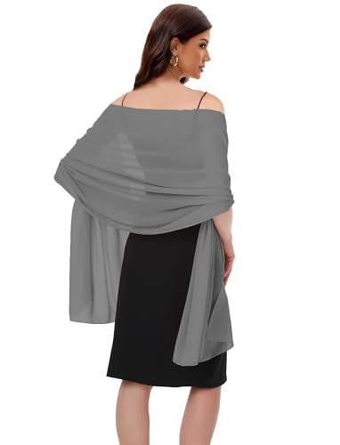 Baoqiya Women's Shawls and Wraps for Evening Dress Chiffon Shawl Soft Elegant Silky Pashmina Wedding Bridal Scarf(Dark grey, 79"×19") - Image 1