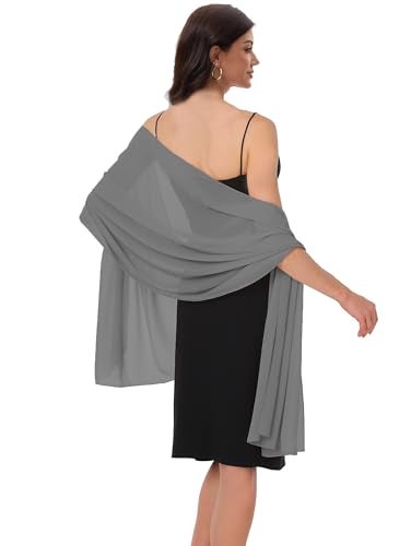 Baoqiya Women's Shawls and Wraps for Evening Dress Chiffon Shawl Soft Elegant Silky Pashmina Wedding Bridal Scarf(Dark grey, 79"×19") - Image 2