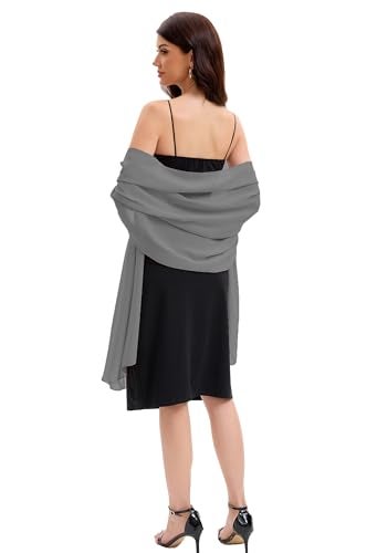 Baoqiya Women's Shawls and Wraps for Evening Dress Chiffon Shawl Soft Elegant Silky Pashmina Wedding Bridal Scarf(Dark grey, 79"×19") - Image 5