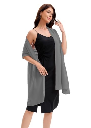 Baoqiya Women's Shawls and Wraps for Evening Dress Chiffon Shawl Soft Elegant Silky Pashmina Wedding Bridal Scarf(Dark grey, 79"×19") - Image 3
