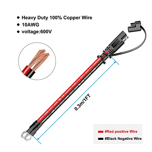 iMESTOU 10AWG SAE to O Ring Terminal Harness 2 Pin Quick Disconnect Plug 1 Feet Eyelet Terminal Harness Extension Cord Quick Disconnect SAE Connectors for 12V/24V Motorcycle, Car, Tractor(1) - Image 2