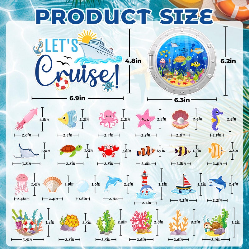 Yeysynana 27PCS Cruise Door Decorations Magnetic, Reusable Funny Ocean Animal Magnet Stickers Sea Plants Magnets for Cruise Ship Cabin Door Refrigerator Car Carnival Party - Image 3