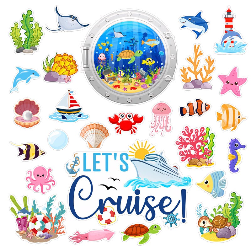 Yeysynana 27PCS Cruise Door Decorations Magnetic, Reusable Funny Ocean Animal Magnet Stickers Sea Plants Magnets for Cruise Ship Cabin Door Refrigerator Car Carnival Party - Image 1