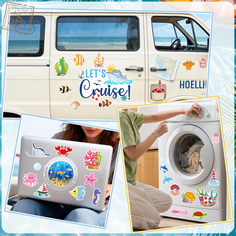 Yeysynana 27PCS Cruise Door Decorations Magnetic, Reusable Funny Ocean Animal Magnet Stickers Sea Plants Magnets for Cruise Ship Cabin Door Refrigerator Car Carnival Party - Image 5