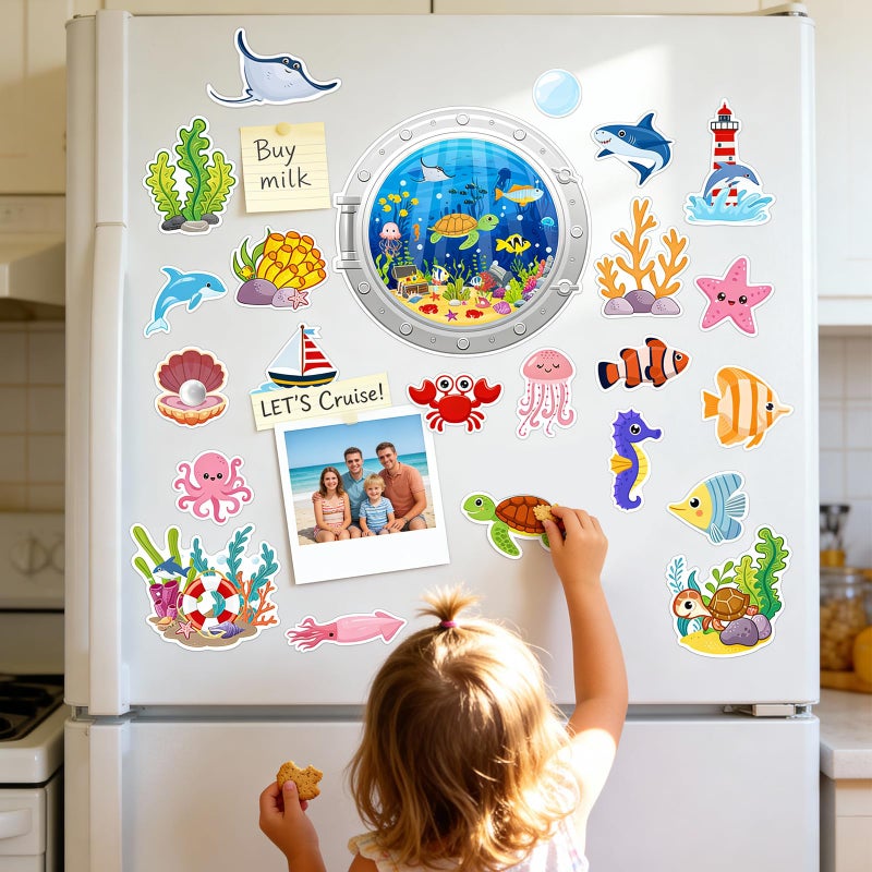 Yeysynana 27PCS Cruise Door Decorations Magnetic, Reusable Funny Ocean Animal Magnet Stickers Sea Plants Magnets for Cruise Ship Cabin Door Refrigerator Car Carnival Party - Image 4