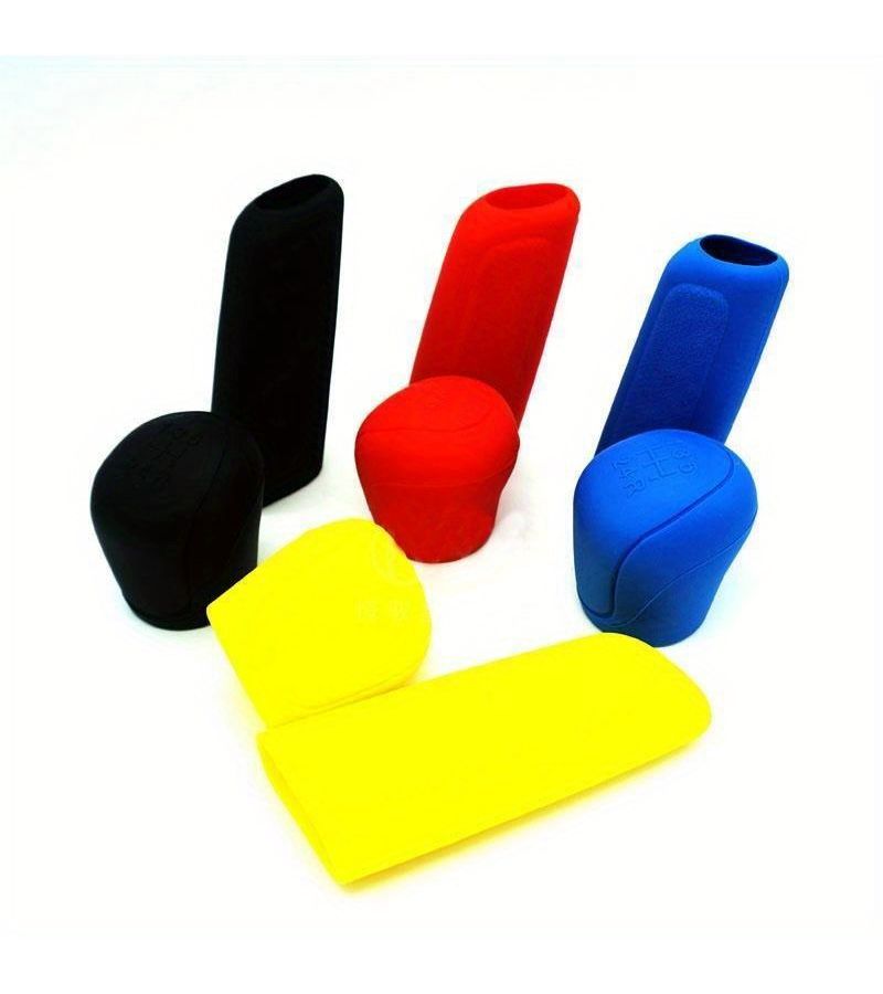2pcs Red Pu Leather Gear Shift Knob Cover And Handbrake Grip Set Anti Slip Car Silicone Gel Sleeve Protector For Manual Transmission Vehicles - Image 4