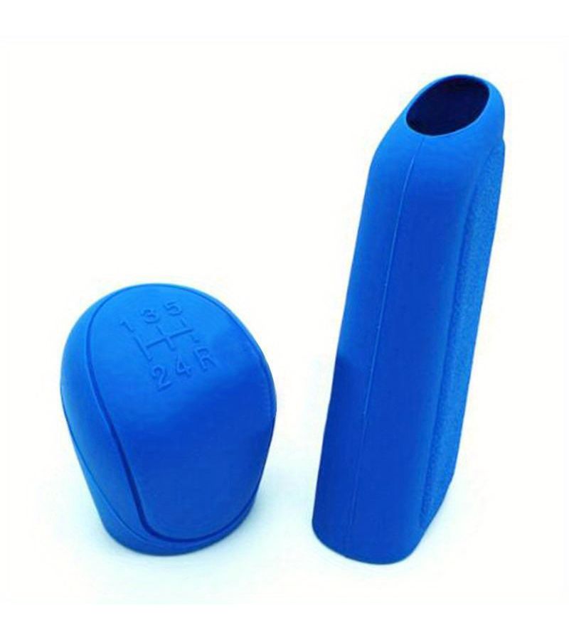 2pcs Red Pu Leather Gear Shift Knob Cover And Handbrake Grip Set Anti Slip Car Silicone Gel Sleeve Protector For Manual Transmission Vehicles - Image 3