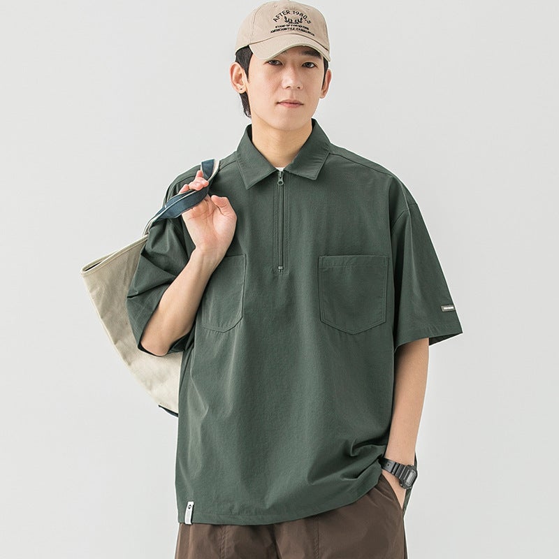 Woodsoon Short-Sleeved Shirt For Boys Summer Loose Elastic Lapel Trendyy Simple Flap Pocket Pants Casual Men'S Top - Image 3