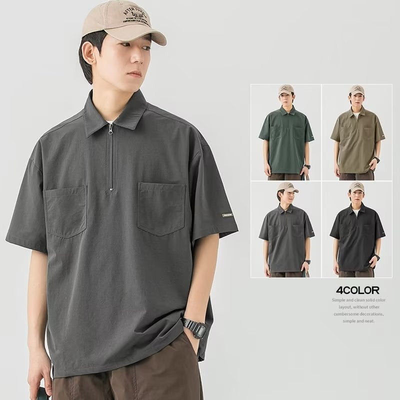 Woodsoon Short-Sleeved Shirt For Boys Summer Loose Elastic Lapel Trendyy Simple Flap Pocket Pants Casual Men'S Top - Image 2