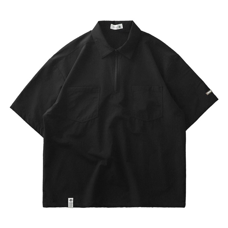Woodsoon Short-Sleeved Shirt For Boys Summer Loose Elastic Lapel Trendyy Simple Flap Pocket Pants Casual Men'S Top - Image 1