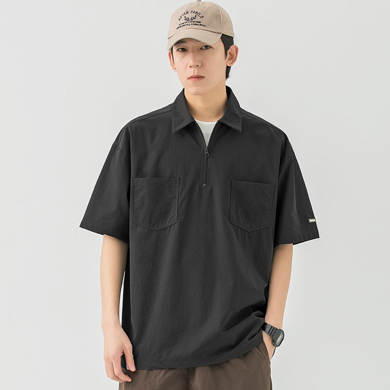 Woodsoon Short-Sleeved Shirt For Boys Summer Loose Elastic Lapel Trendyy Simple Flap Pocket Pants Casual Men'S Top - Image 5