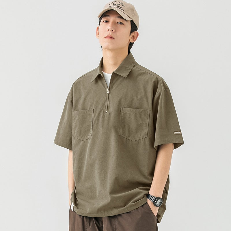 Woodsoon Short-Sleeved Shirt For Boys Summer Loose Elastic Lapel Trendyy Simple Flap Pocket Pants Casual Men'S Top - Image 4