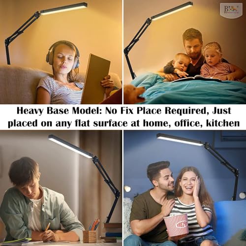BROLAVIYA Heavy Base LED Desk Lamp Light with Metal arm Table Lamp Stand,3 Lighting Modes,360 Degree Spin for Home Office,Desktop,Bedroom,Reading, Study lamp etc - Image 2