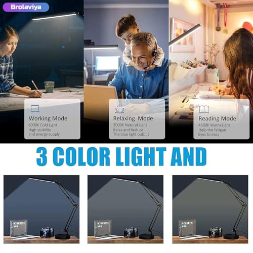 BROLAVIYA Heavy Base LED Desk Lamp Light with Metal arm Table Lamp Stand,3 Lighting Modes,360 Degree Spin for Home Office,Desktop,Bedroom,Reading, Study lamp etc - Image 3
