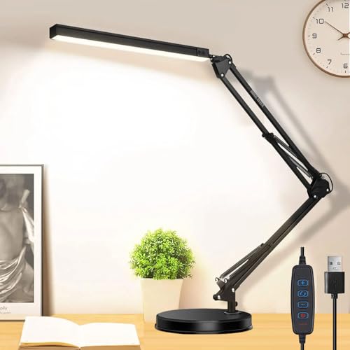 BROLAVIYA Heavy Base LED Desk Lamp Light with Metal arm Table Lamp Stand,3 Lighting Modes,360 Degree Spin for Home Office,Desktop,Bedroom,Reading, Study lamp etc - Image 1