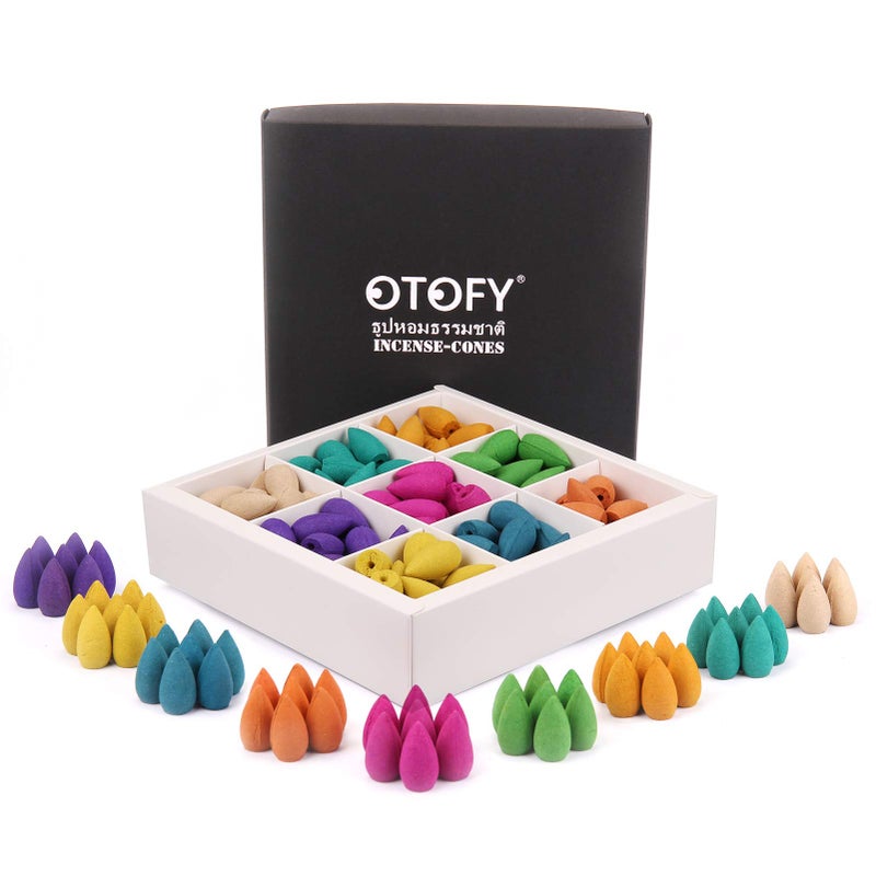 OTOFY Backflow Incense Cones 180 Pcs of 100 Natural Handwork Scents Rose Tulip Jasmine Lavender Rose for Backflow Incense Burner Holder Natural  Meditation  Yoga GiftWhite Black
