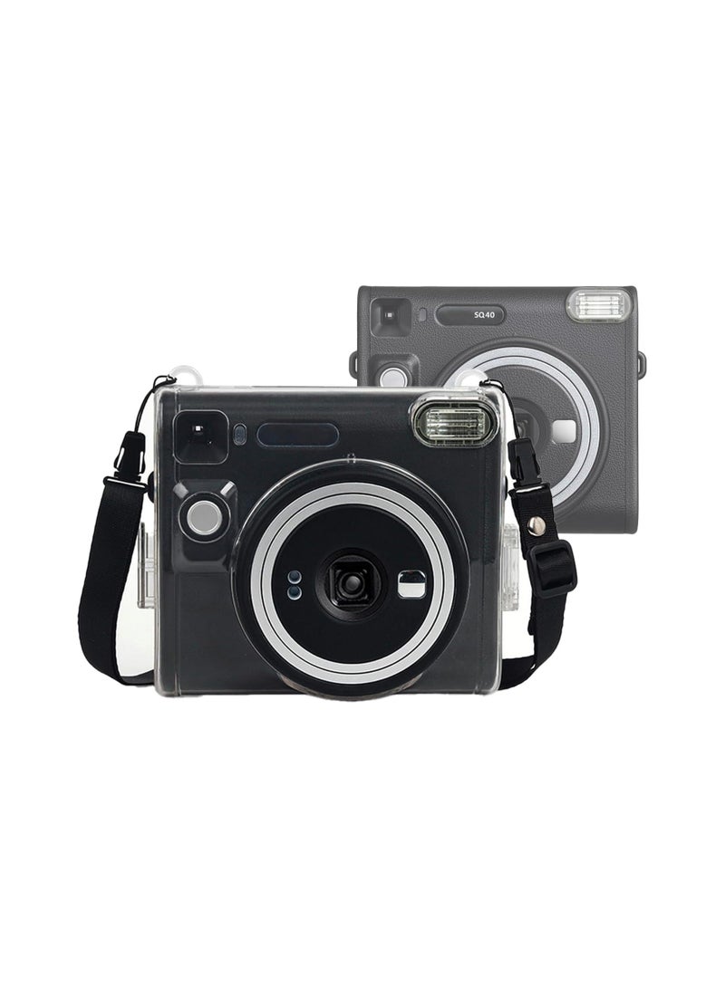General Protective Case Compatible with Fujifilm Instax SQUARE SQ40 Instant Film Camera/Crystal Hard Case PVC Protective Case Carrying Case w/ Adjustable Shoulder Strap  - Image 1