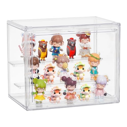 Attelite Acrylic Display Case3 Layer Clear Display Case Adjustable Display Box Stand with 2 Movable Dividers Small Showcase Magnetic Door for Collections Mini Figures - Image 1