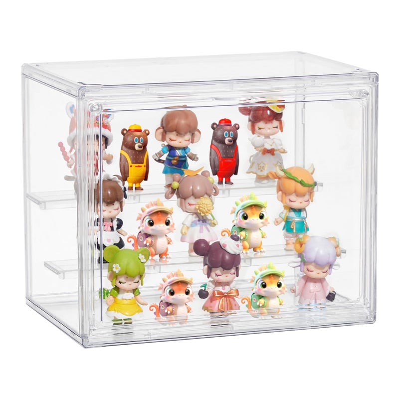 Attelite Acrylic Display Case3 Layer Clear Display Case Adjustable Display Box Stand with 2 Movable Dividers Small Showcase Magnetic Door for Collections Mini Figures - Image 2