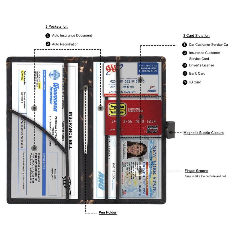 TOURSUIT Car Registration and Insurance Card Holder Vehicle License Document Glove Box Compartment Organizer Interior Car Accessories for Women Men Marble Black - Image 4