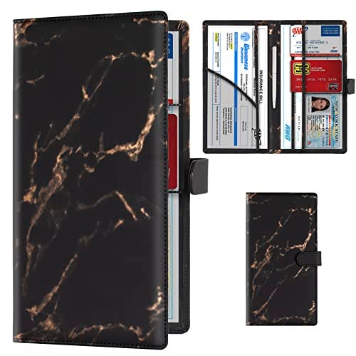 TOURSUIT Car Registration and Insurance Card Holder Vehicle License Document Glove Box Compartment Organizer Interior Car Accessories for Women Men Marble Black - Image 1