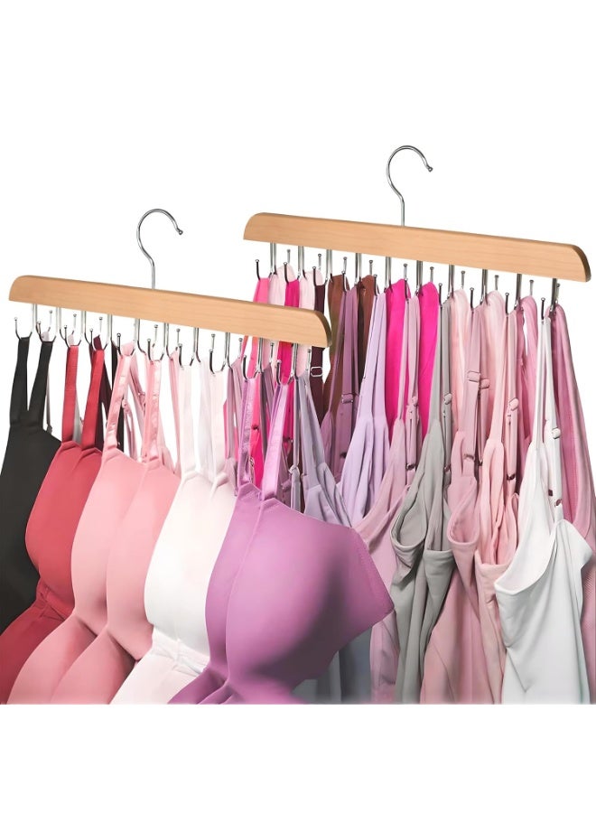 MileMelo 2 Pack Bra Hangers for Closet Organizer, Tank Top Hanger, Bra Organizer, Sports Bra Hanger, Belt and Tie Hanger, Space Saving Hanger, Hanger Space Saver for Bra, Tanktop, Belt, Tie, Wooden  - Image 1