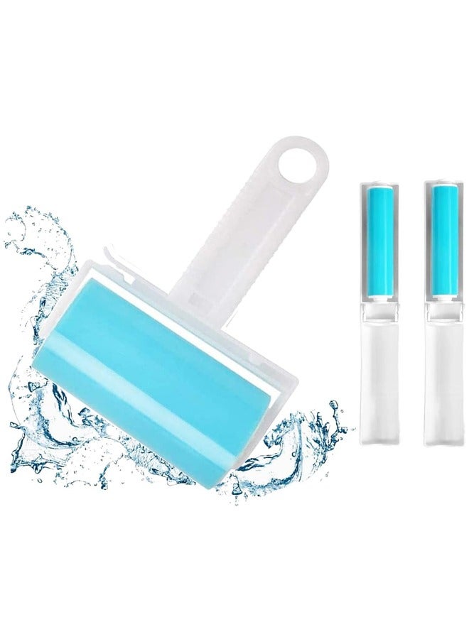 Sticky Lint Roller 3 Pack,Reusable Sticky Picker Set Cleaner Lint Roller Pet Hair Remover Brush, Blue  - Image 1