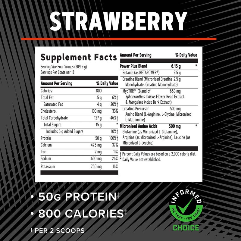 GNC مسحوق بروتين GNC AMP Mass XXX لزيادة الوزن المثبت سريرياً يعزز القوة والحجم 780 سعرة حرارية 50 جرام بروتين أحماض أمينية مجهرية كرياتين بيتائين فراولة 13 حصة 6 أرطال - Image 5