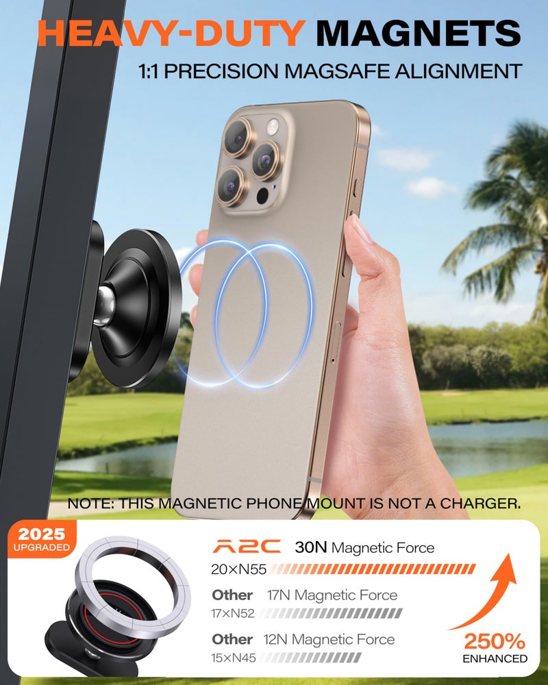 A2C Alloy Magnetic Golf Cart Phone Holder Mount Compatible with MagSafe iPhone 17 Pro Max 16 15 14 13 12 Mini Fits EZGO, Club Car, Yamaha, Icon, Golf Accessories for Men Women Essentials Gift (Black) - Image 5