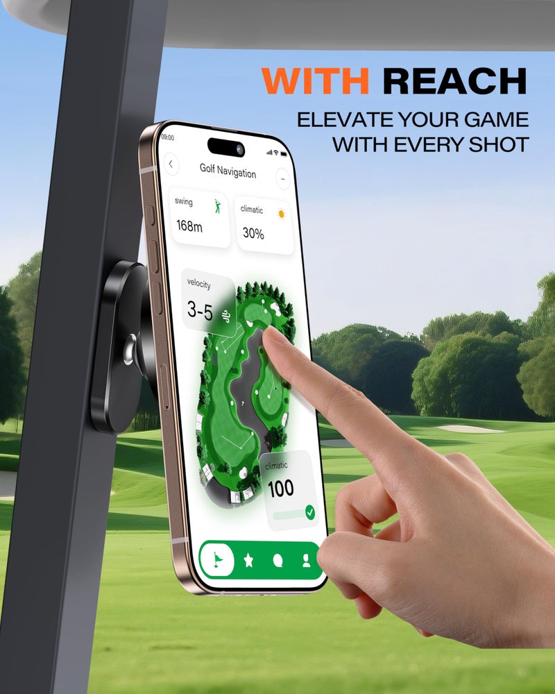 A2C Alloy Magnetic Golf Cart Phone Holder Mount Compatible with MagSafe iPhone 17 Pro Max 16 15 14 13 12 Mini Fits EZGO, Club Car, Yamaha, Icon, Golf Accessories for Men Women Essentials Gift (Black) - Image 2