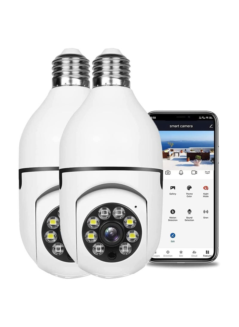 ELTERAZONE 2 Pack Wireless Light Bulb Camera, 360°Panoramic Security Camera, 2.4GHz WiFi Smart 1080P Outdoor Surveillance Camera - Image 1