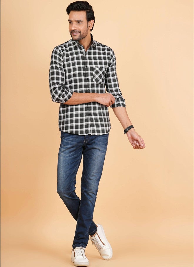 BADLAND Men Classic Tartan Checks Checked Casual Shirt - Image 4