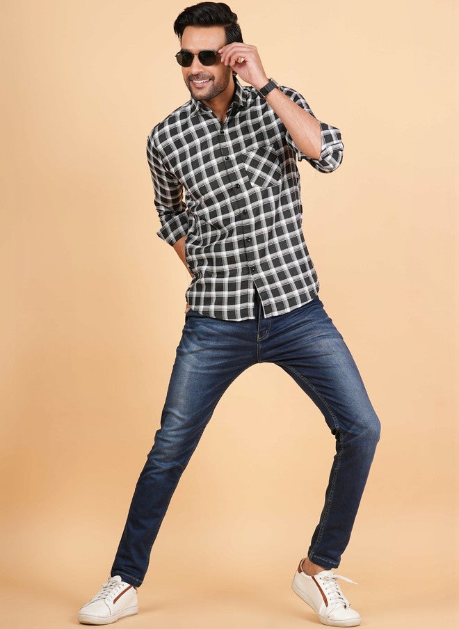 BADLAND Men Classic Tartan Checks Checked Casual Shirt - Image 5