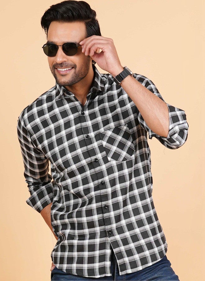 BADLAND Men Classic Tartan Checks Checked Casual Shirt - Image 1