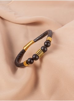 ذا بلاك بيرل اكسسوريز أسورة رجالي جلد أسود وأستانليس ستيل ذهبي  - Image 1