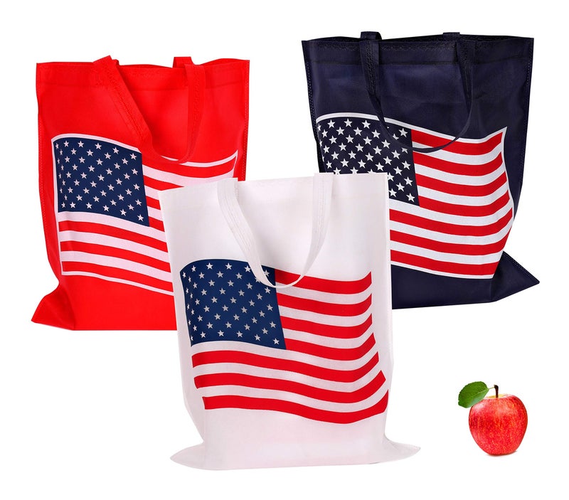 Funiverse Bulk 24 Pack Patriotic Flag Reuseable Shopping Bag Tote Asst - Image 1