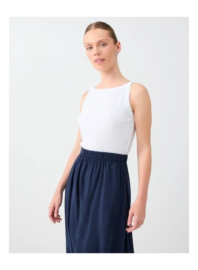 Jimmy Key White Round Neck Cotton Blend Textured Tank Top.
