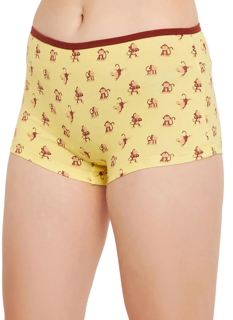 كلوفيا Clovia Mid Waist Monkey Print Boyshorts in Yellow - Cotton