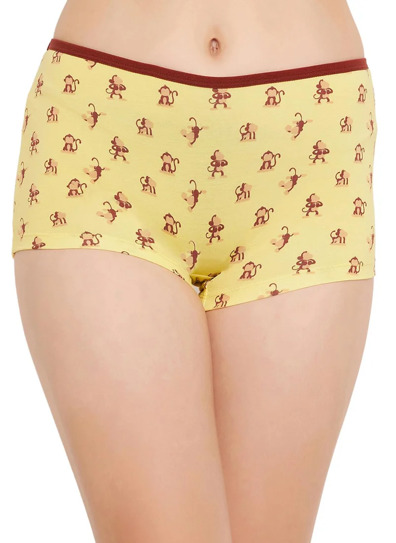 كلوفيا Clovia Mid Waist Monkey Print Boyshorts in Yellow - Cotton