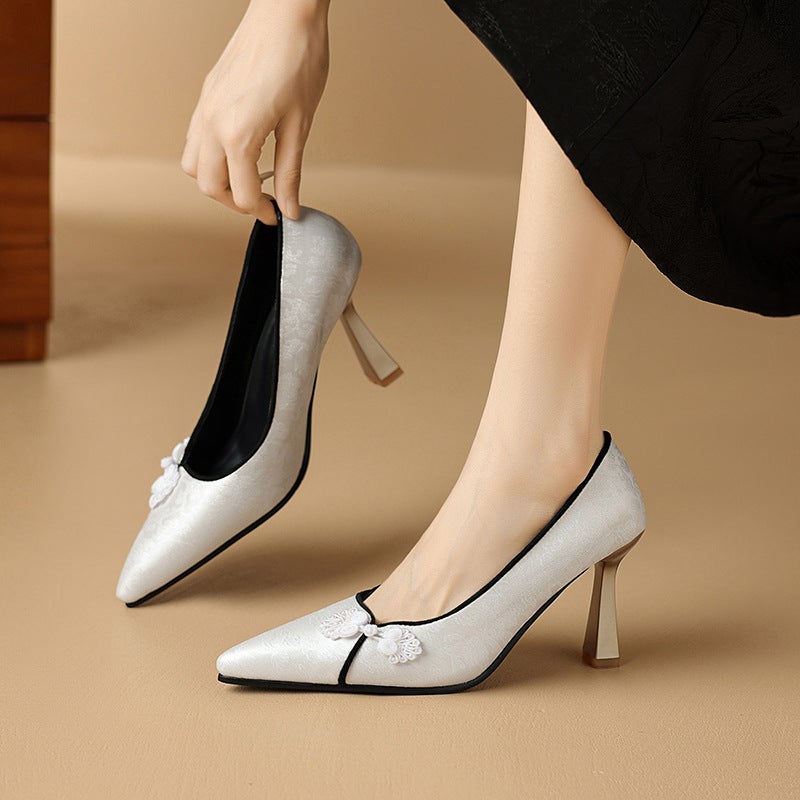 Early Spring High Heeled 40-43 Plus Size Guofeng Buckle Shallow Mouth Single Shoes For Women - Image 4