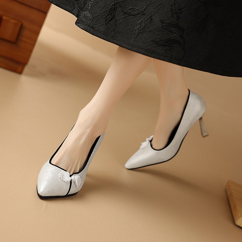 Early Spring High Heeled 40-43 Plus Size Guofeng Buckle Shallow Mouth Single Shoes For Women - Image 3