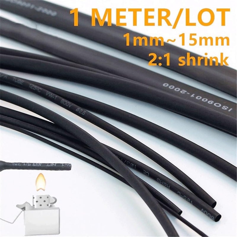Heat Shrink Tube, 1Meter 2:1 Black Heat Shrinkable Tubing Wrap, for Cable Sleeve DIY Repair - Image 3