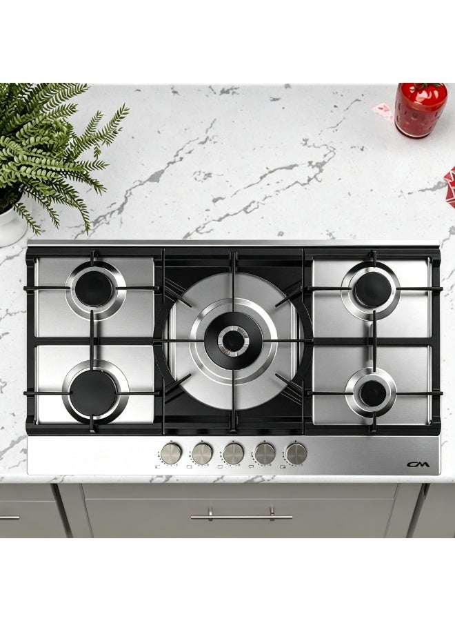 CM FORTUNA 905 IX 90cm Stainless Steel Gas Hob – Italian SABAF Burners, Flame Failure Safety & Cast Iron Pan Supports - Image 2