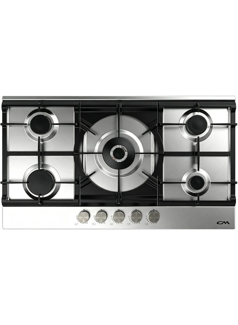CM FORTUNA 905 IX 90cm Stainless Steel Gas Hob – Italian SABAF Burners, Flame Failure Safety & Cast Iron Pan Supports - Image 1