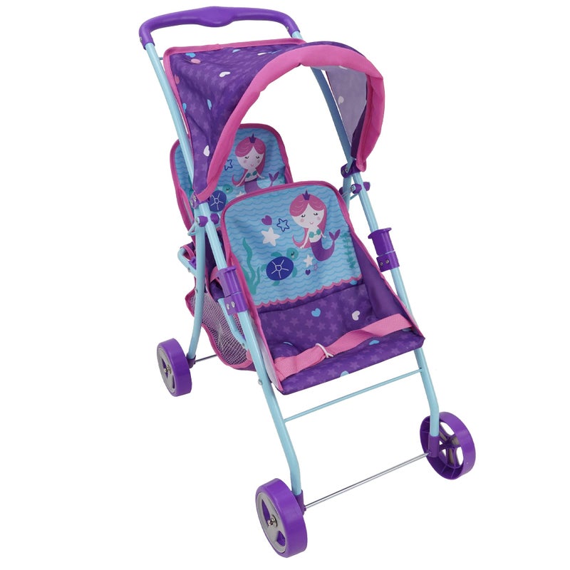 509 Crew Mermaid Twin Doll Stroller  Kids Pretend Play Retractable Canopy Easy to Fold for Storage  Travel 2 Seats Fits Dolls up to 18 Ages 3 - Image 3